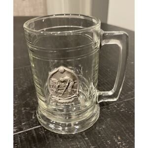 GLASS STEIN BEER MUG COLONIAL TANKARD PEWTER EMBLEM PUTT GOLFER! Vintage